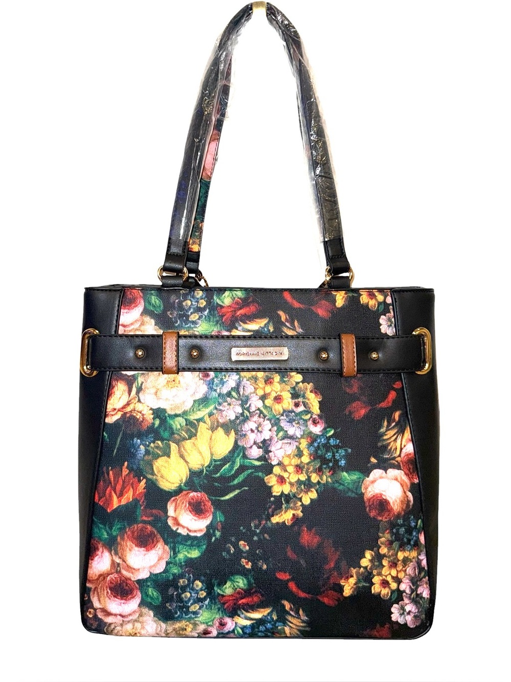 ADRIENNE VITTADINI Large Floral Buckle Shoulder/X-body Tote Bag - NWT